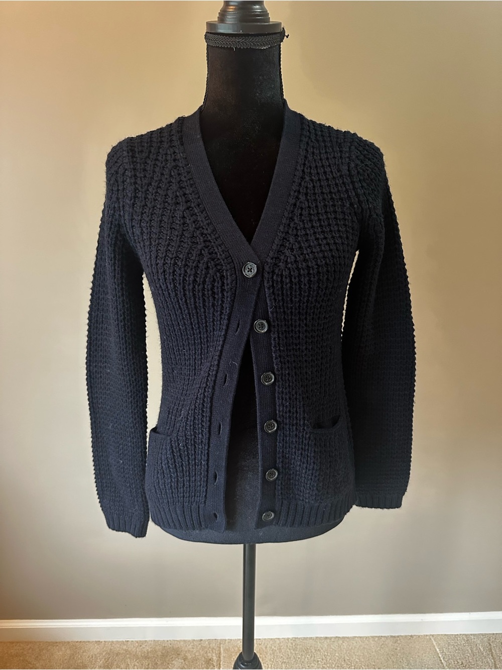 Brooks Brothers Navy Textured V-Neck Cardigan